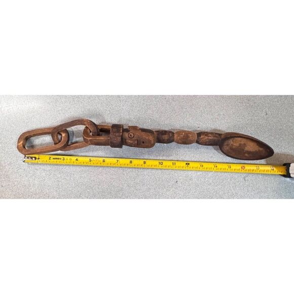 Figurative Carved Folk Art Whimsy Spoon with Chain of Locks Welsh Scandanavian - Picture 6 of 11